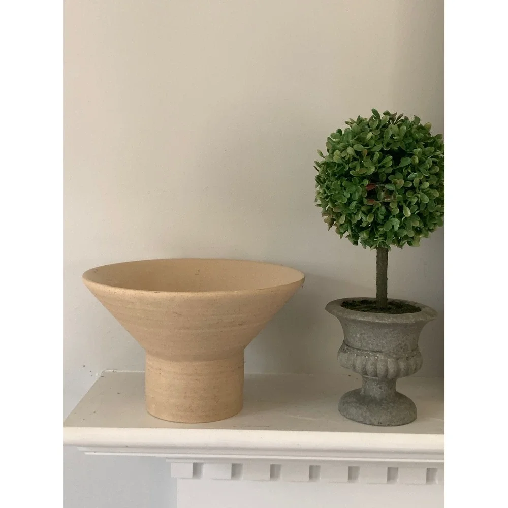 Threshold Tan Stoneware Pedestal Decorative Bowl Minimalist Modern Decor
